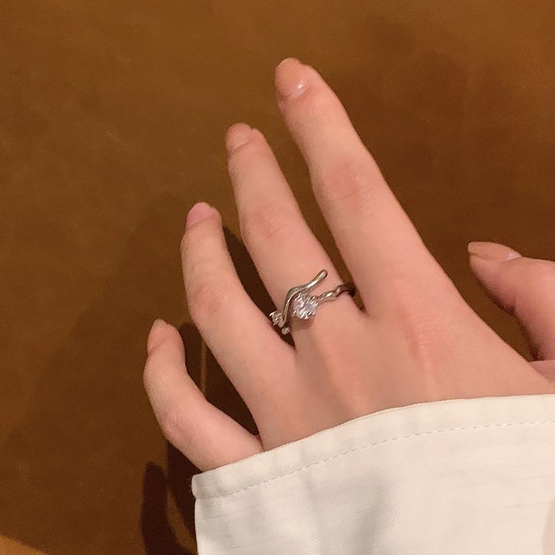 Open Copper Modern Ring With Irregular Wave And Beautiful Zirconia For Women
