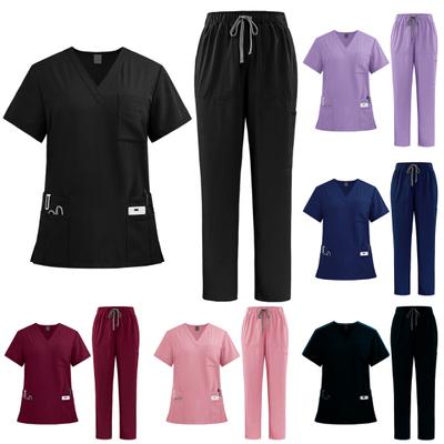 Medische Scrubs Set 2-delig Pak Functionele Scrubs voor Verpleegkundigen Dokters V-hals Top Jogger Broek 9-Zakken Ziekenhuispersoneel Uniform Set