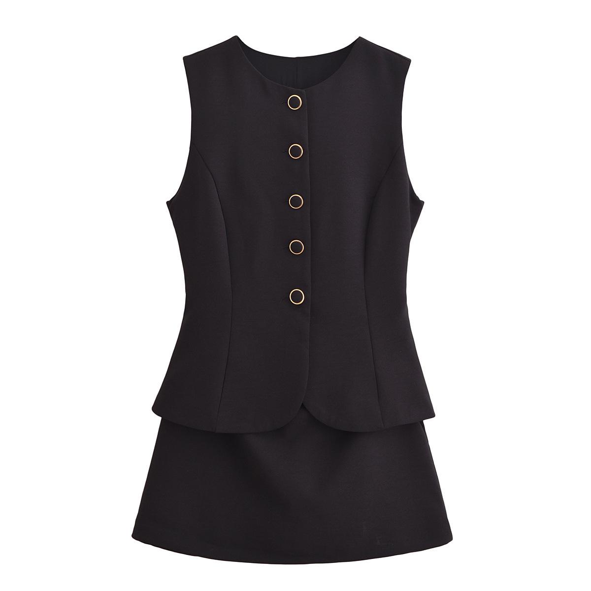 

Весна 2025 Женский европейский и американский комбинезон без рукавов с круглым вырезом M чёрный