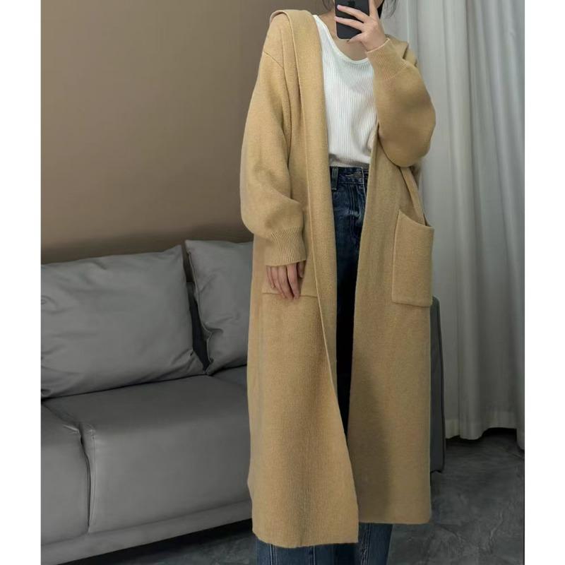 YYFS Women's Fashion Casual Fall Winter Solid Color Print Long Sleeve Hooded Tops Women's Clothing Woolen Knitwear Sweaters