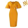 D Women's New Fashion V-Neck Bubble Sleeves Solid Color Waist Split Hip Wrap African Dress
