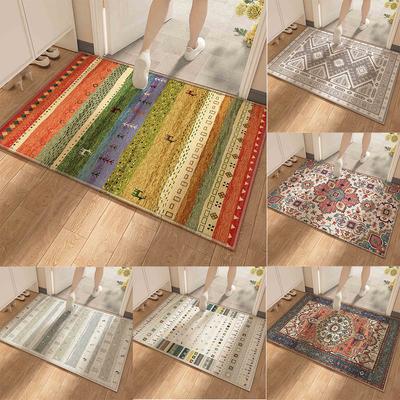 Bohemian Style Door Mat With Ethnic Geometric Striped Patterns Non Slip Durable Vibrant Retro Entrance Rug Outdoor Home Decor