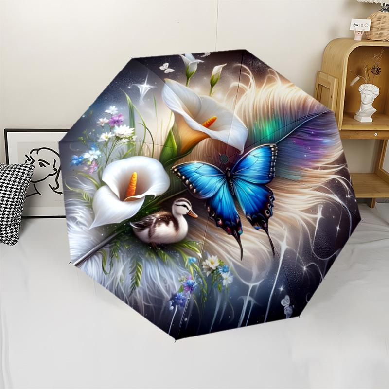 

feather a Folding umbrella with 8 iron frames automatic opening design suitable for outdoor matching fashionable accessories d (as the picture,Iron&8K)
