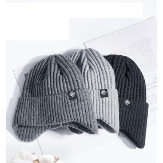 YAYUPLUS knit cap hat cold weather autumn winter mens ear flaps fleece-lined fluffy warm fathers seniors Christmas gift