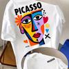 Unisex Cotton Short Sleeve Abstract Colorful Face Geometric Print Crew‑neck Casual Cotton Men's and Women's T‑Shirt Streetwear Short‑S Unisex,gift,Top