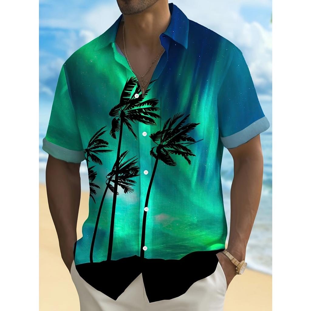 Men's Short Sleeved Single Breasted Flat Corner Casual Vacation Shirt