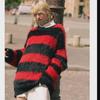 Red and Black Striped Seahorse Wool Men's Knitted Sweater - Winter Mink-Like Couple's Jacket