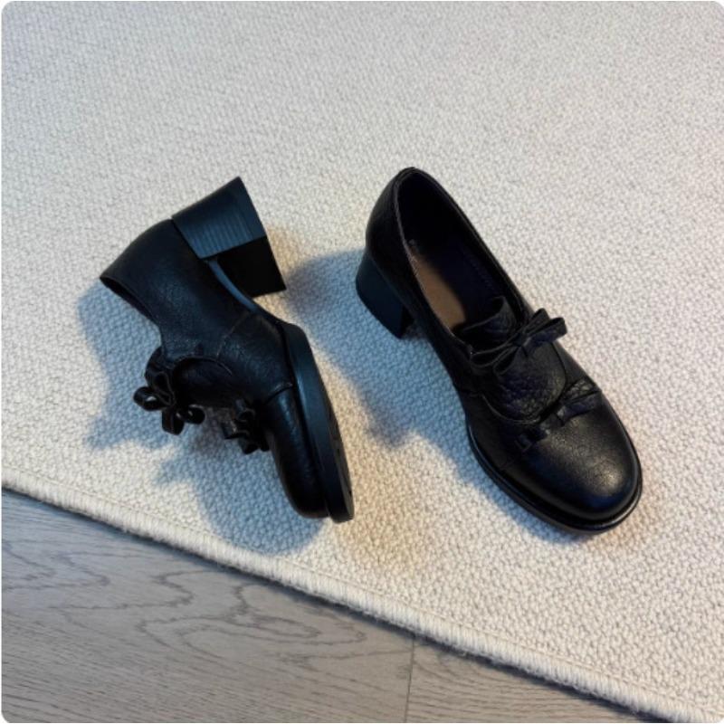 

Версия из коровьей кожи~ ретро стиль узор слона универсальные маленькие кожаные туфли женские высокий толстый каблук новые весенне-осенне-зимние туфли-лодочки с бантом 40