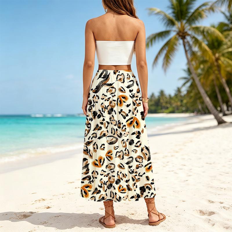 Women's Leopard Print Maxi Skirt - Lightweight Slit Design, Trendy Eye-catching, Ideal for Beach Vacation, Daily Stroll, Casual Shopping