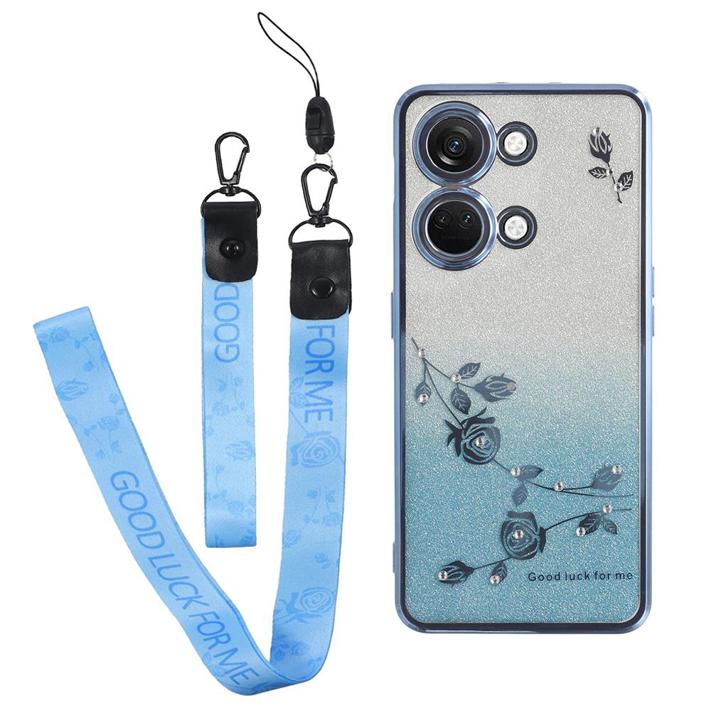 

KADEM For OnePlus Ace 2V/Nord 3 5G Case Flower Pattern TPU Gradient Phone Cover with Lanyards Blue