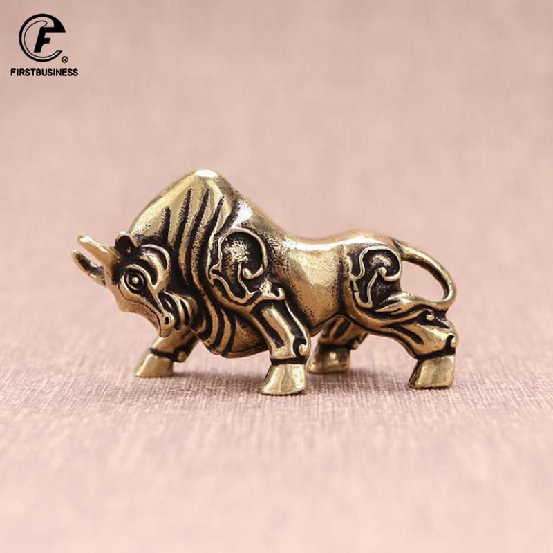 Copper Wall Street Bullfight Statue Office Desktop Lucky Feng Shui Ornament Home Decoration Crafts Vintage Brass Bull Figurines