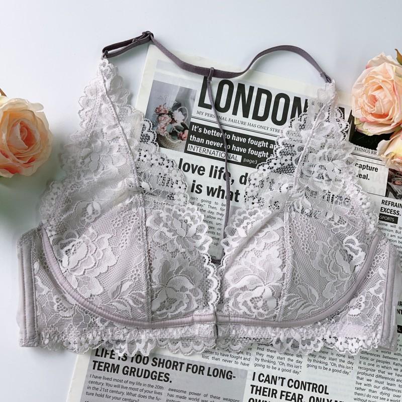 French Lace Front Bralette With Backless Design Wirefree Soft Cup Full Bust Comfort