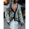 Men Casual Loose Printed Long Sleeve Turn Down Collar Shirt