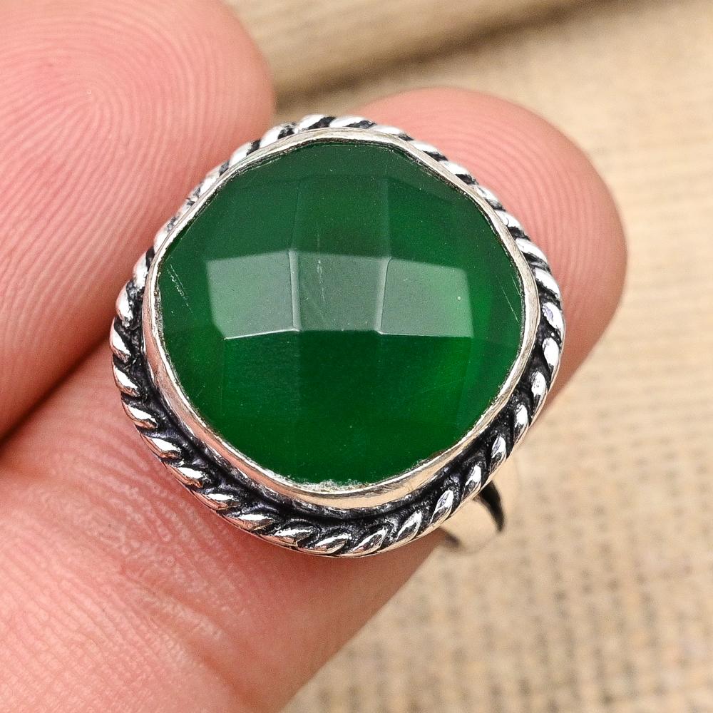 Faceted Green Onyx Gemstone Handmade Solid 925 Sterling Silver Ring Jewelry