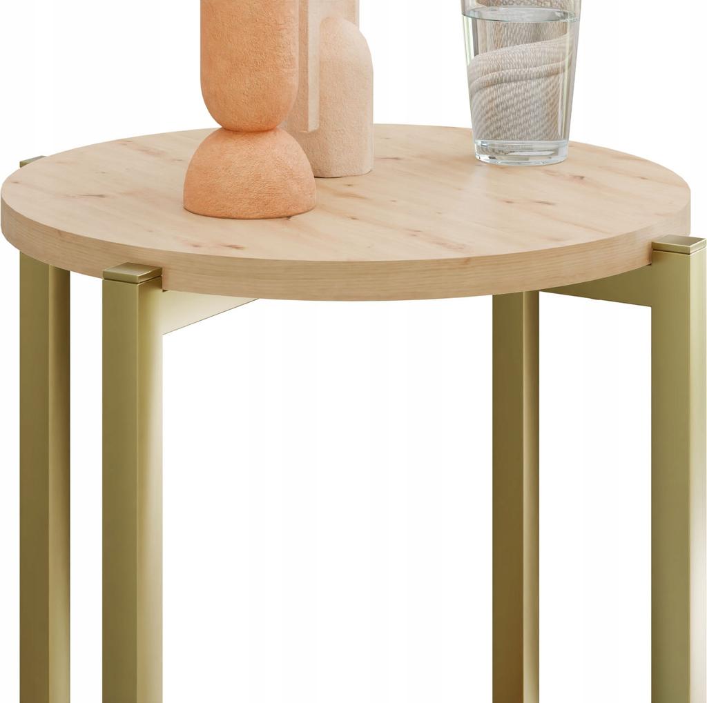 Modern Round Side Table with Shelf 35x35x62 Cm Metal Gold