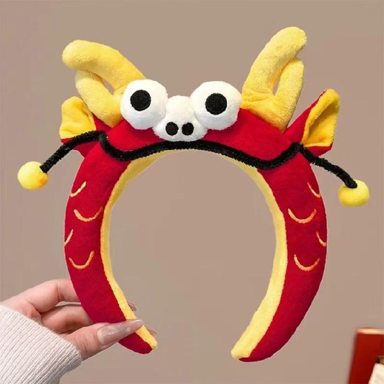 Plush Dragon/Fortunes God Headband for Chinese Spring Festival Celebration Seasonal Holiday Women Face Washing Hairband