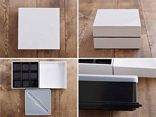 Tableware East Japanese Modern Hors d'oeuvre Square Two-Tiered Box, 18cm, White, with Dividers