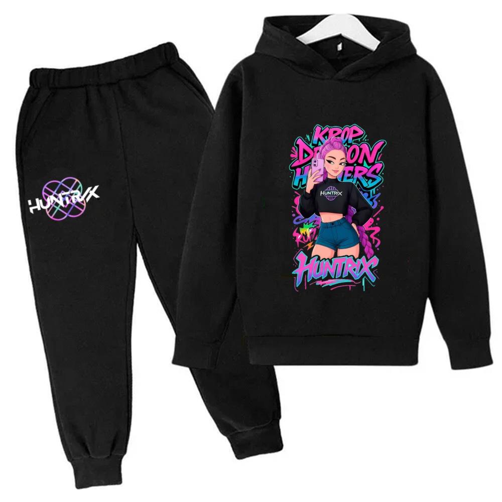 KPop Demon Hunters Kids Cartoon Long Sleeve Hoodie and Pants 2pcs Set Baby Girls Boys Outfit Boutique Clothing Suit