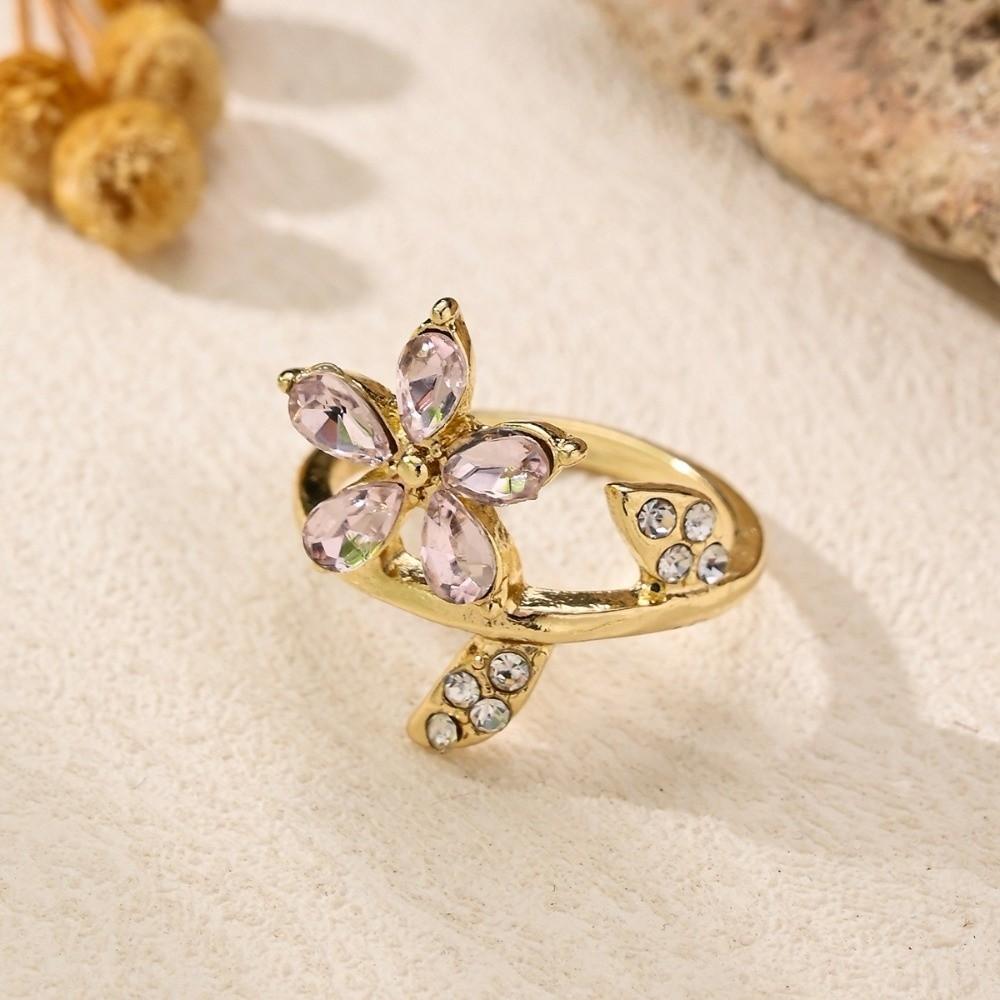 4 pcs Simple Rhinestone Flower Rings Light Luxury Finger Jewelry Fashion Opening Finger Ring  Girls