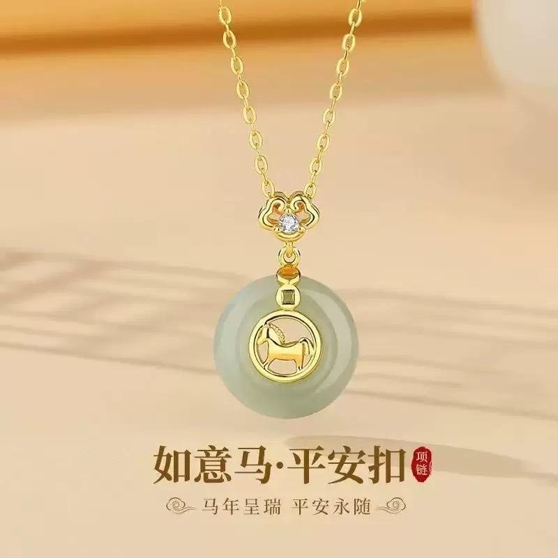 New Chinese style lucky luck safety buckle necklace, female lucky character pendant, gift for girlfriend, girlfriend, mother, Chinese style niche