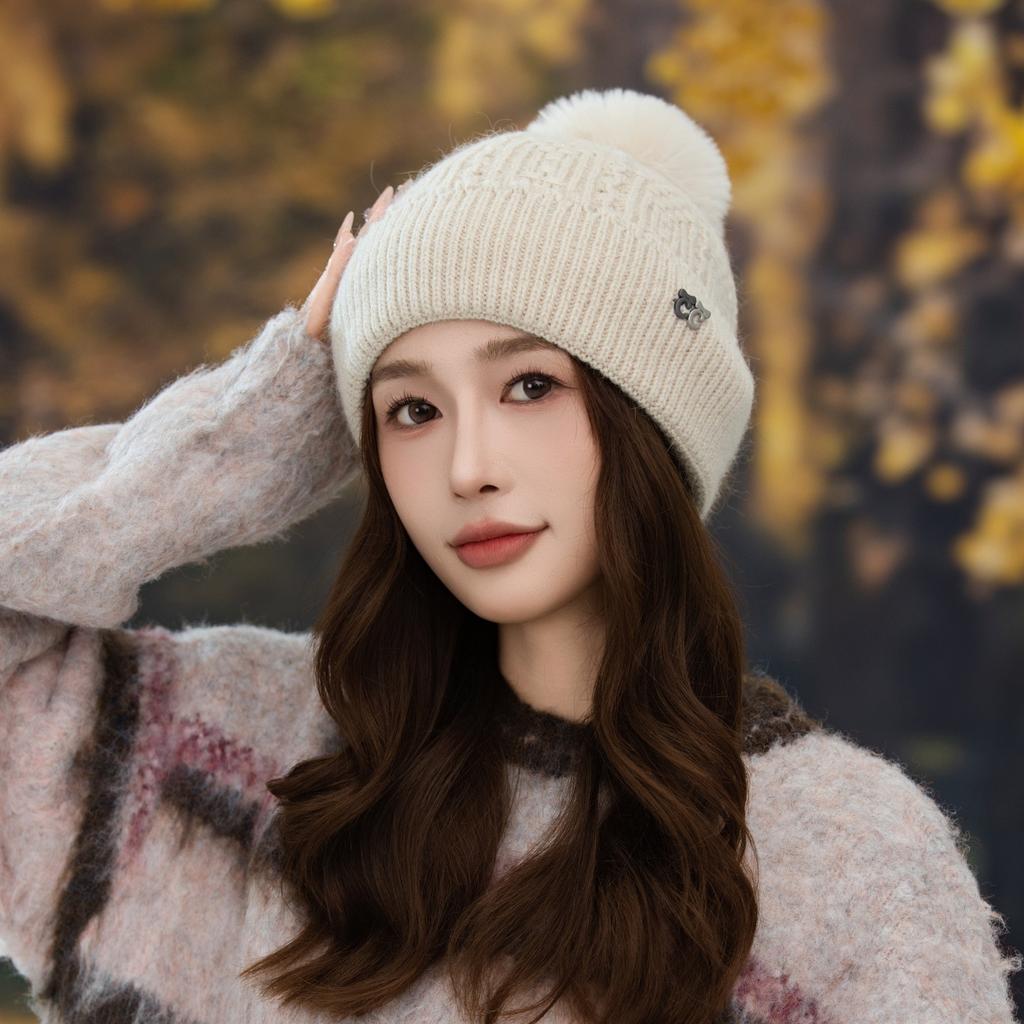 Hat Women's Winter Cycling Fleece Thickened Warm Wool Hat Ear Protector Knitted Hat
