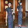 Retro Chinese style elastic flocking long cheongsam 1011 early autumn new slim and thin women's dress of the Republic of China