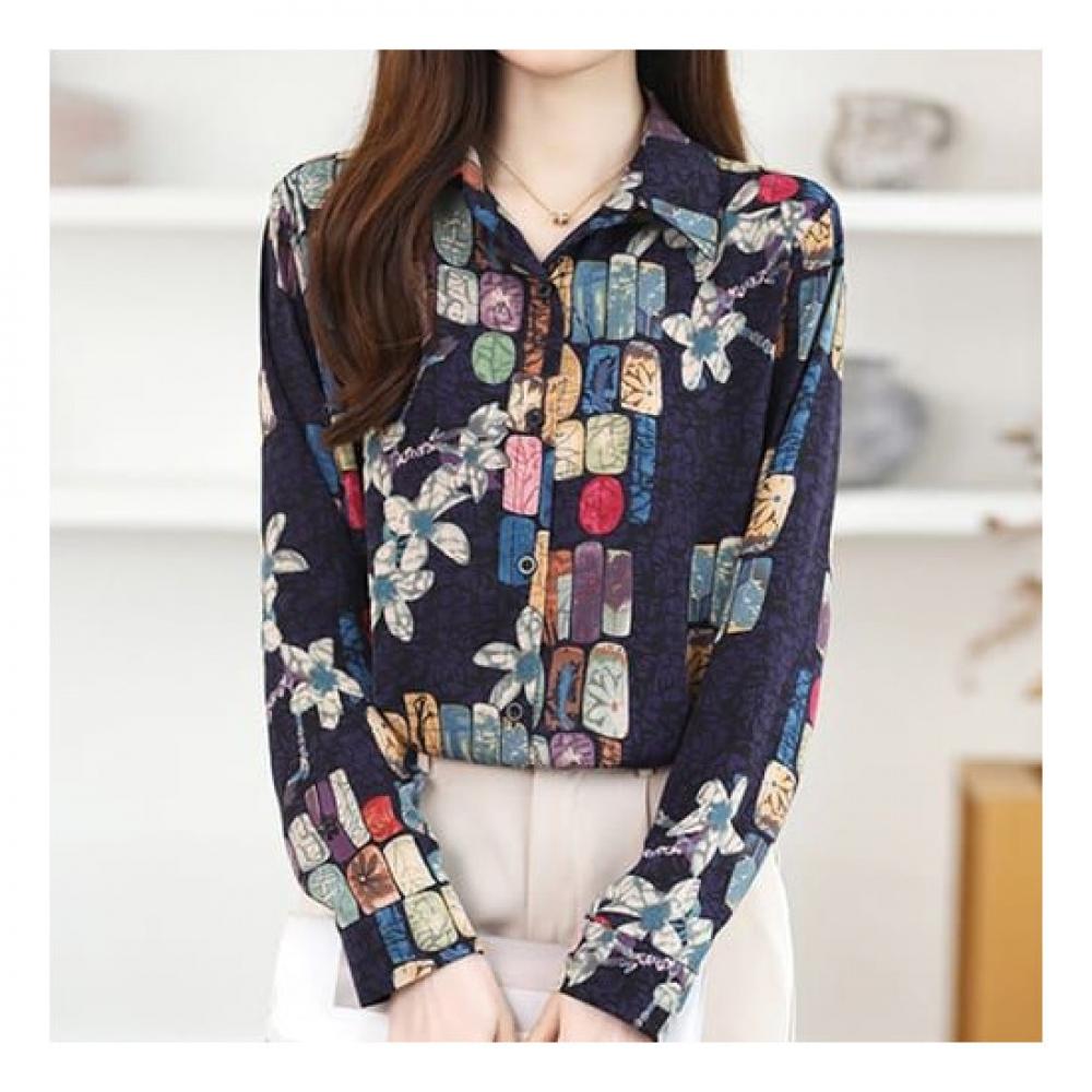 Navava Retro Printing Flower Long Sleeve Shirt Nb2294