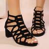 Fashion Plus Size 2025 Summer Rome Women's Peep Toe Sandals Narrow Band Chunky Heel Back Zip Sandals for Retro Daily Dress Shoes Zapatos