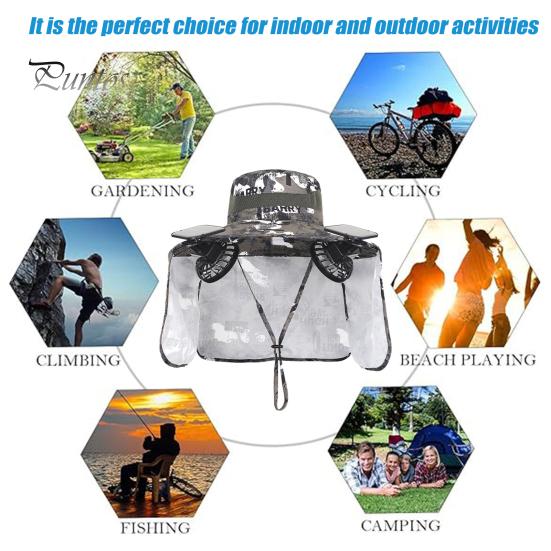 Solar Fan Hat with Neck Flap UPF 50+ UV Protection Hat with 2 Solar Fans Breathable Men Summer Outdoor Activities Fishing Wide Brim Bucket Cap