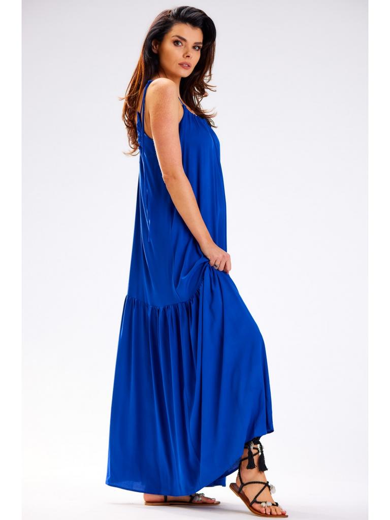 Übergroßes Sommer-Maxikleid mit Trägern, blau S/M