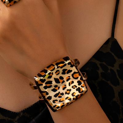 Dámský náramek, Sexy geometrický náramek s leopardím vzorem, Vhodný pro každodenní nošení a podzimní a zimní nošení