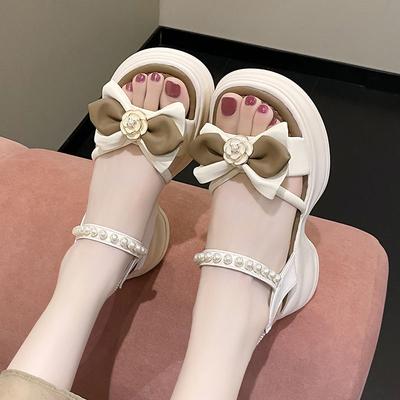 Woman Shoes Platform Flower Pearl Bow Sandals for Women Low Price Pvc Sales Comfort On Sale Summer 2025 Comfortable Offers Trend
