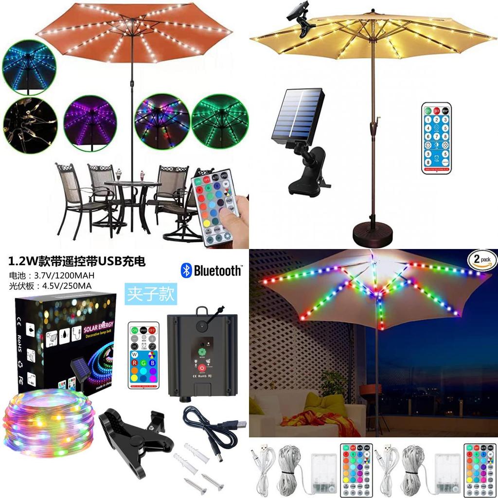 Ghirlandă Luminoasă pentru Umbrelă de Soare cu Telecomandă pentru Camping în Aer Liber și Decorarea Terasei