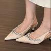 Niche pointed high heels apricot rhinestone bag head sandals fairy shoes 2025 spring and summer temperament single shoes