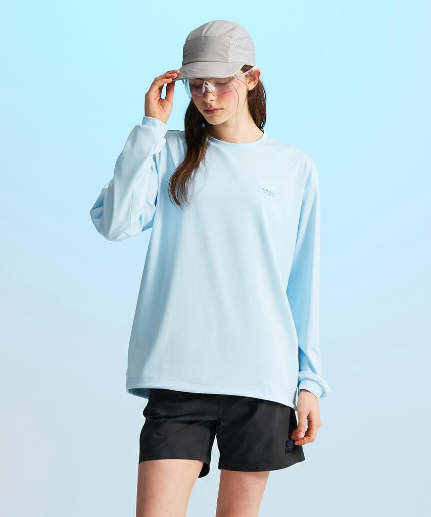 Leijibi [Set] Airfresh String Long Sleeve Rash Guard + Swim Shorts Set W Sky Blue