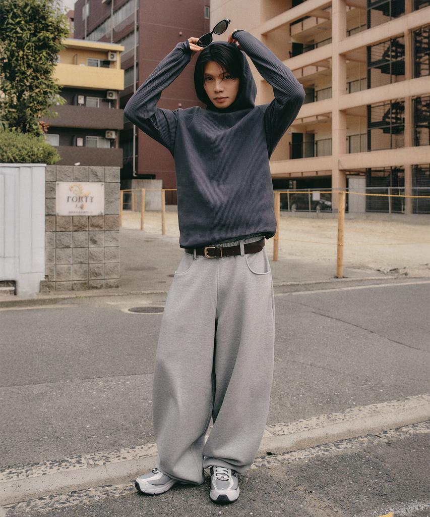 Zero Side Deep Tuck Loop Curved Sweatpants [Melange Grey]