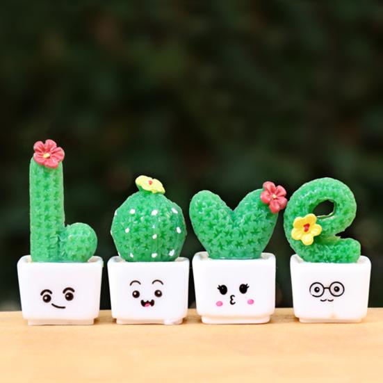 4/8 stk/sett Mini potteplante kaktus ornament Tegneserieuttrykk KJÆRLIGHET Form Kaktus Plantepotte Statue Figur Hjemmekontor Skrivebordsdekorasjon
