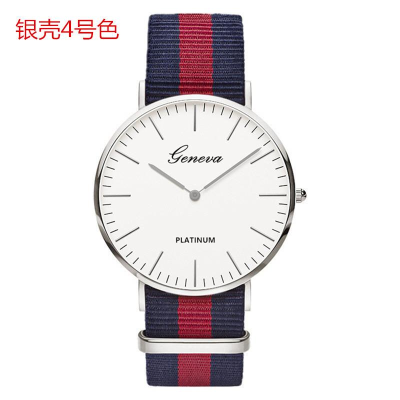 Classic simple thin large dial watch two-pin color matching nylon canvas with quartz watch men's and women's leisure watch