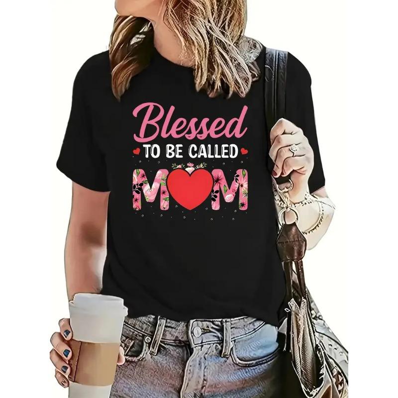 Women's Mother's Day 3D Printed Letter Personalized Simple Summer Short Sleeved T-shirt