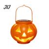 Weather Resistant Patio Lanterns Halloween Pumpkin Solar Lantern, Waterproof Outdoor Hanging Light, Orange Decorative Resin Lamps Spooky Face Lantern