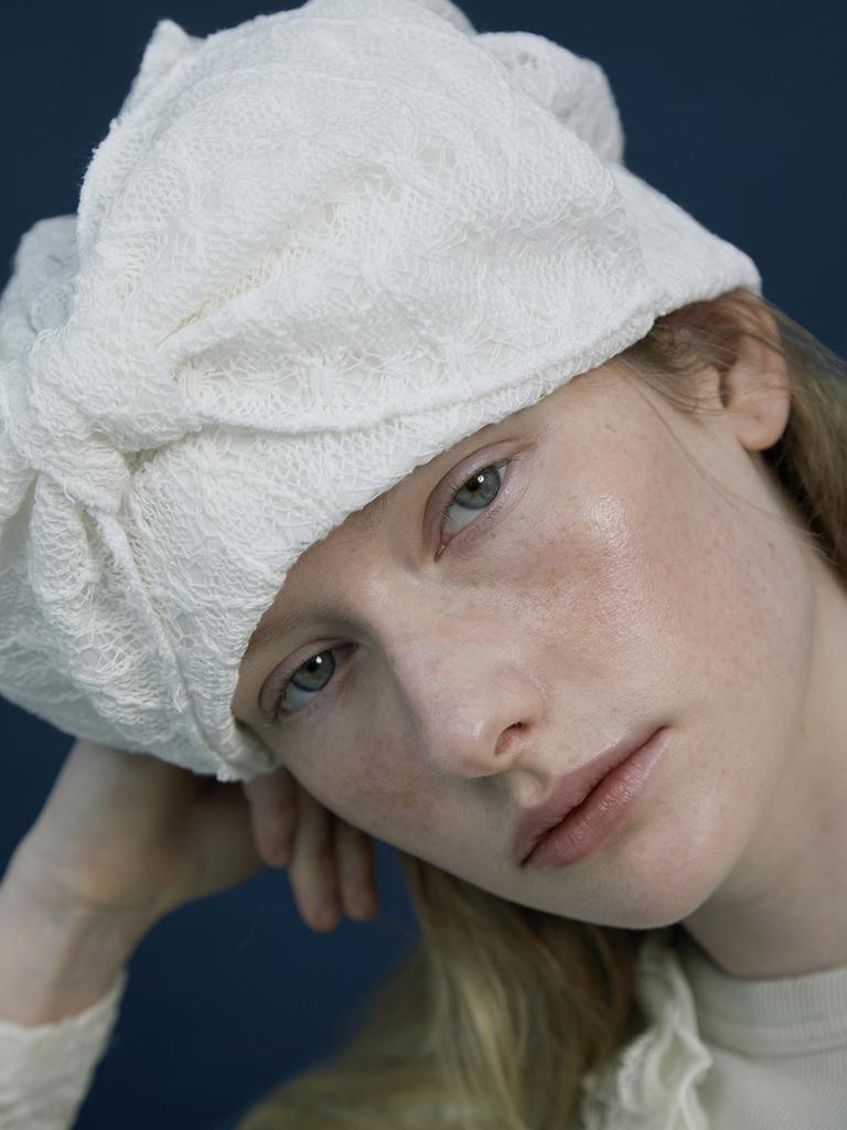 Eosseomnijeu Turban Hat_Ribbon_Lace White