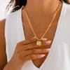 Rhinestone Peach Heart Snake Bone Chain Necklace: Women's Double-Layer Stainless Steel Jewelry with High-End Luxury Design