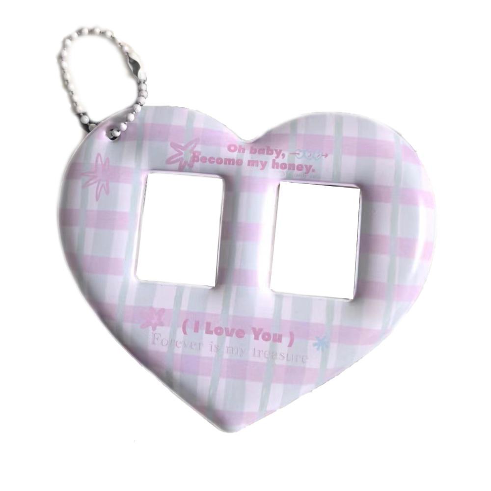 Creative Love Heart Photocard Holder 1 inch 2 Slots Card Holder with Keychain Cute Bag Pendant for Girls