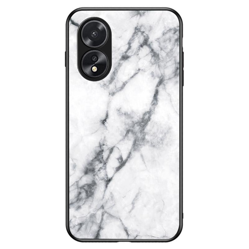 For Oppo A38 4G Case Marble Pattern Tempered Glass+PC+TPU Phone Back Cover