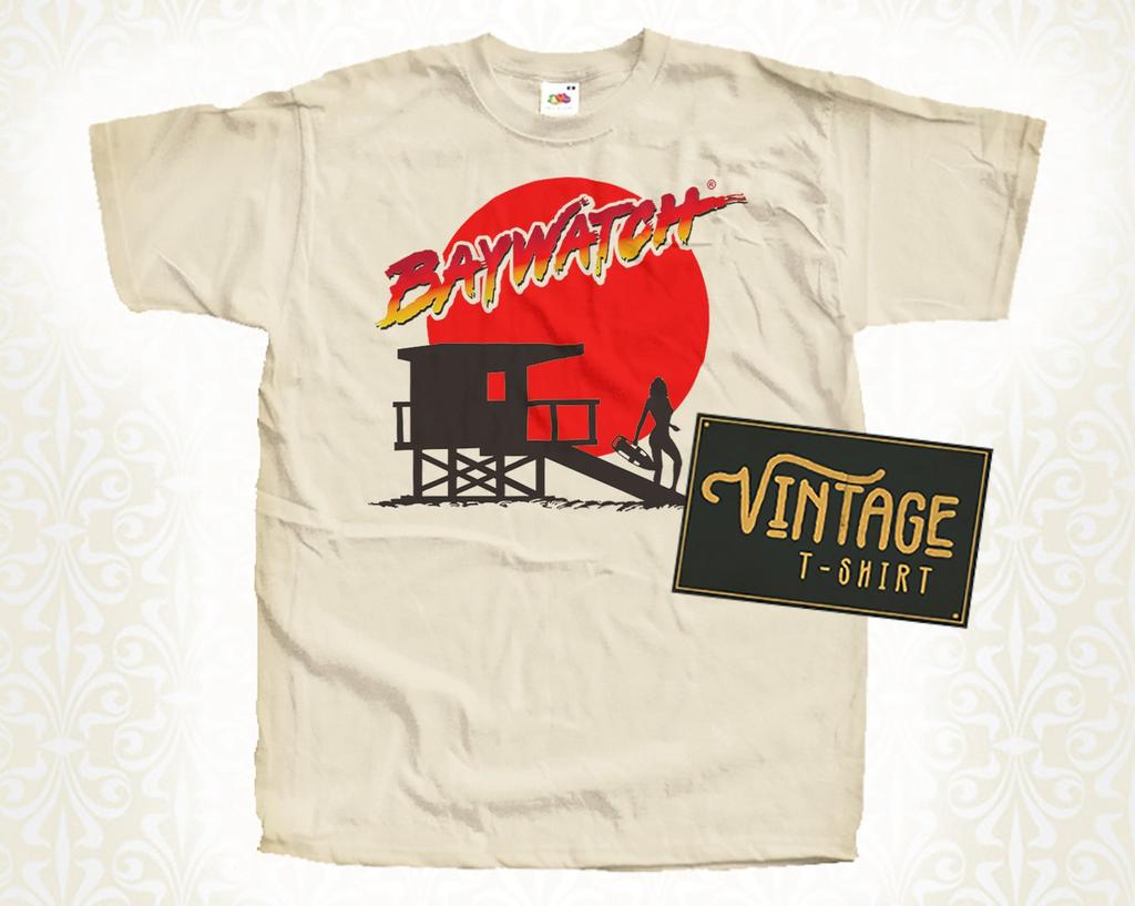 Bay Watch V4 T-Shirt Vintage Natural color Men's T-Shirt DTG Digital Print SIZES S M L XL 2XL 3XL 4XL 5XL