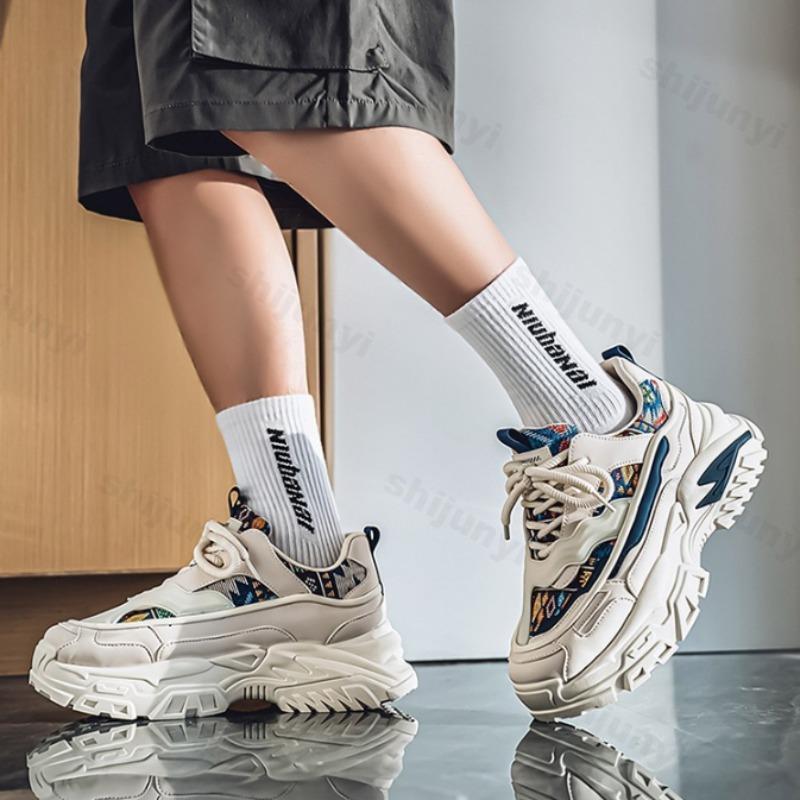 Fashion Niche Design Men's Low Top Thick Soled Casual Shoes 2025 Autumn New Fashion Trend Versatile Comfortable Non Slip Chunky sneakers