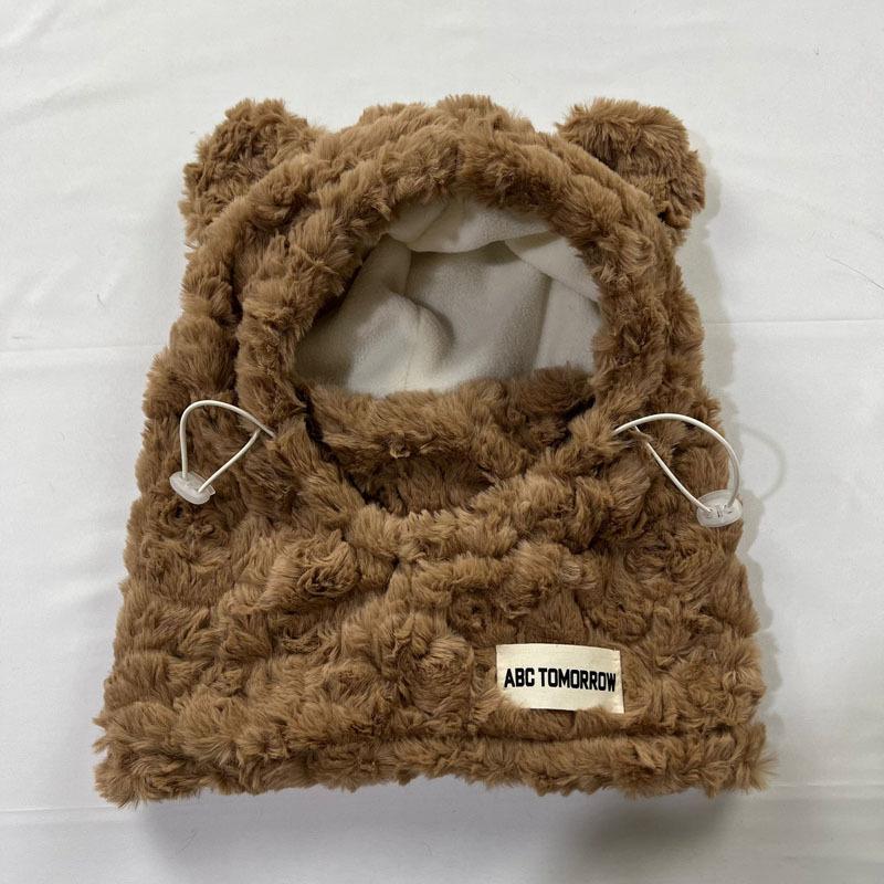 

Cute winter thickened plush bear hat mask integrated female autumn and winter cold protection ear protection cycling хакі