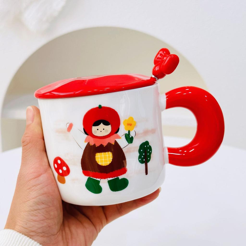 Dívčí suvenýr Roztomilý keramický hrnek s víčkem lžičkou Dárková sada Hrnek Malý dárek Domov Dívka Hrnek na vodu