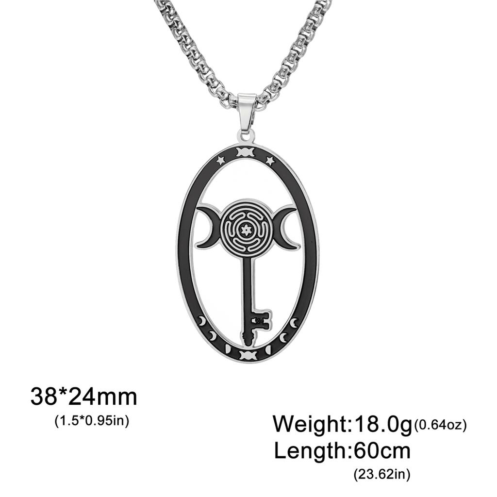Stainless Steel Triple Moon Goddess Pendant Necklace Box Chain Hollow Wheel of Hecate Choker Vintage Amulet Jewelry Gift