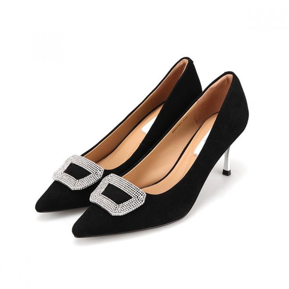 Barbara Lambskin Suede Square Jewelry Pumps 7cm Bbh761bk 250mm